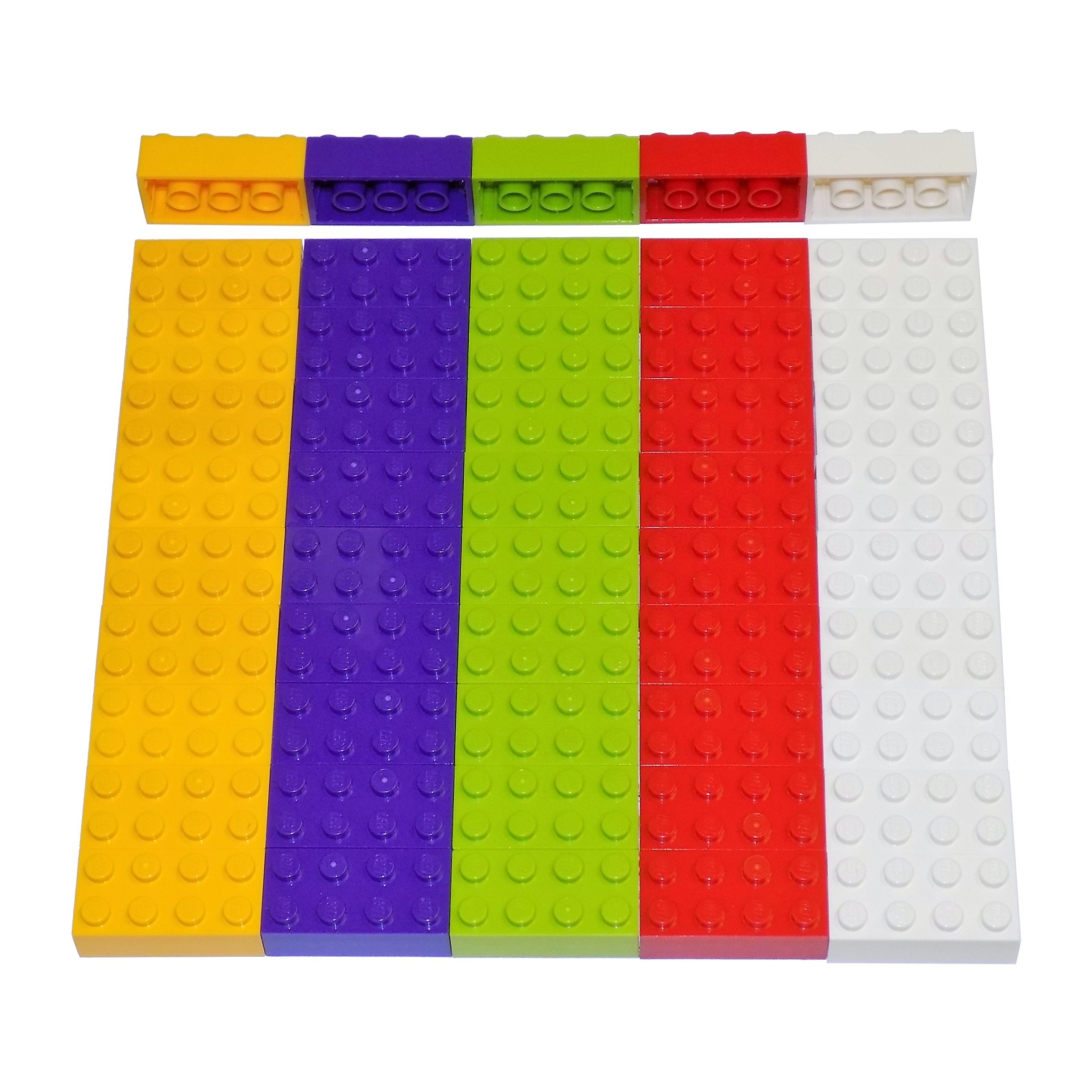 LEGO Parts and Pieces: Assorted 2x4 Bricks (Light Orange, Lime, Purple, Red, White) - 50 Pieces
