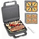FineMade 3 in 1 Panini Grill Press with 3 Removable Plates, Breakfast Sandwich Maker, Electric Griddle Panini Press, Grilled Cheese Maker, Sandwichera Electrica, Belgian Waffle Maker