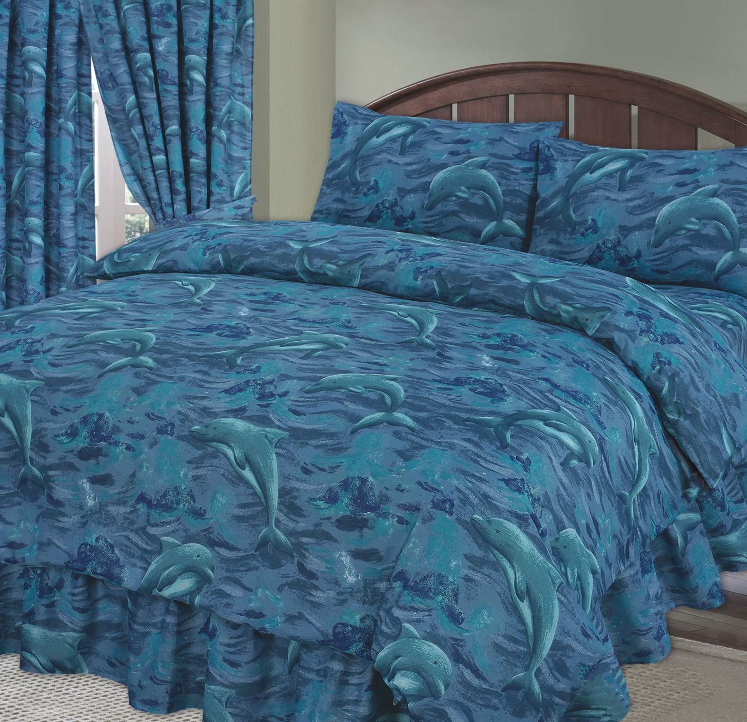 Super King Size Bed Duvet/Quilt Cover Bedding Set, Dolphin, Sea/Ocean/Waves/Splash Blue