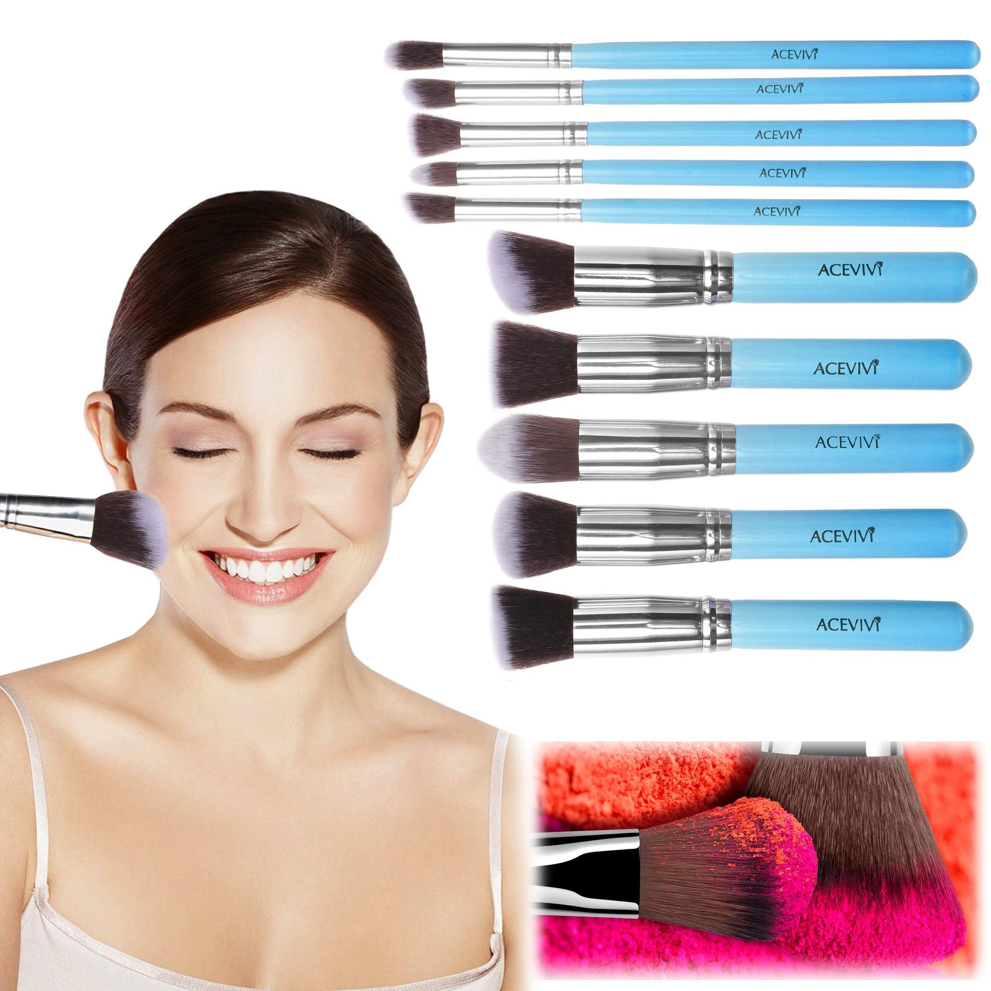 ACEVIVI Makeup Brushes - 10 PIECE Premium Makeup Brush Kit Bamboo Handle Synthetic Kabuki Foundation Cosmetic Brushes for Powder Liquid Cream