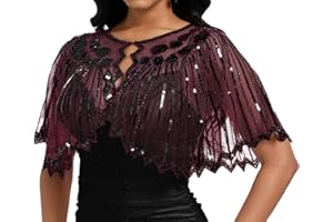 Beckyrebelly Women's 1920s Sequin Shawl Wraps Fringe Capelet Shawls Gatsby Accessories for Harlem Night
