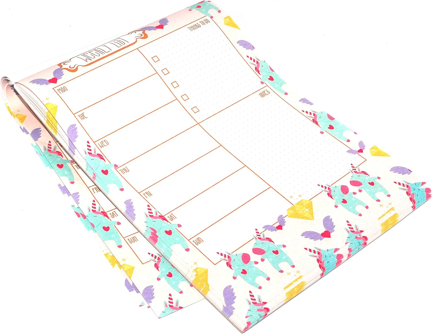 Sixstore A4 Cute Unicorn Weekly Planner Pad, 52 Sheets Week to View Schedule Organizer Notepad, To-Do List Desk Planner - Image 4