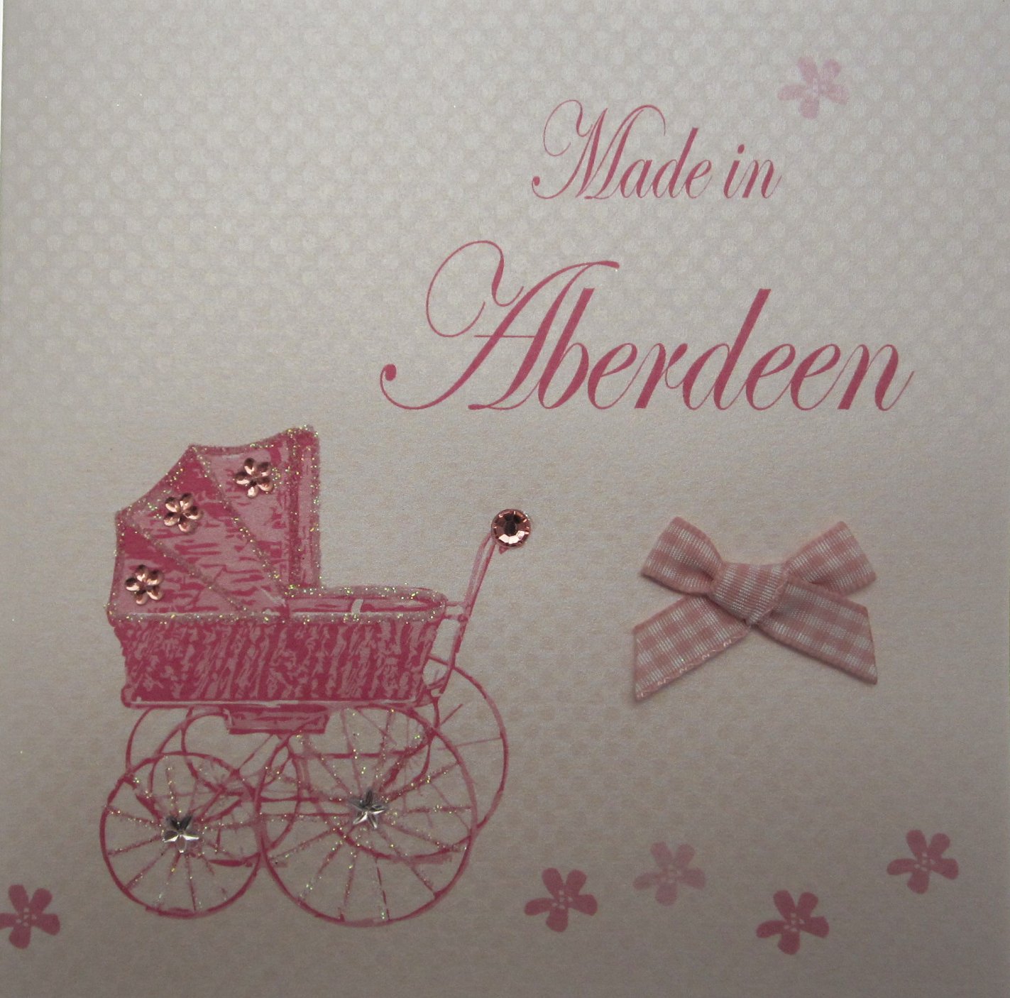 white cotton cards Made in Aberdeen Handmade New Baby Card with Pink Pram