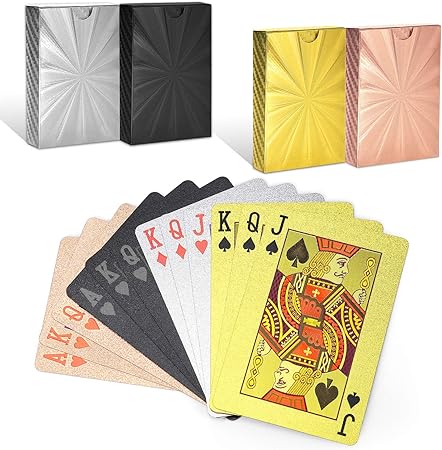 Amazon Tihic トランプ ゴールド シルバー ブラック ピンク 4色セット 防水 放射状 洗える 色褪せない 精巧な金箔 ギフト マジック カードゲーム パーティーなど用 カードゲーム トランプ おもちゃ