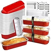OBXMLFY Mini Cake Pans With Lids And Spoons 50 Pack,6.8 oz Rectangle Mini Loaf Pans Disposable Aluminum Foil Baking Cups Muffin Tins - Pink (50, red)