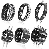 Hicarer 6 Pcs Spiked Studded Bracelets Punk Leather Rivets Bracelet Cuff for Men Women Halloween Accessories