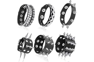 Hicarer 6 Pcs Spiked Studded Bracelets Punk Leather Rivets Bracelet Cuff for Men Women Halloween Accessories