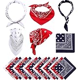 Blulu 18 Pieces Paisley Bandanas Cowboy Scarf Print Head Wrap Wristband for Women Men 4th of July Day Bandanas
