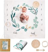 ODOXIA Baby Milestone Blanket Leaves Cotton Muslin 115 x 115 cm Includes Frames view 1
