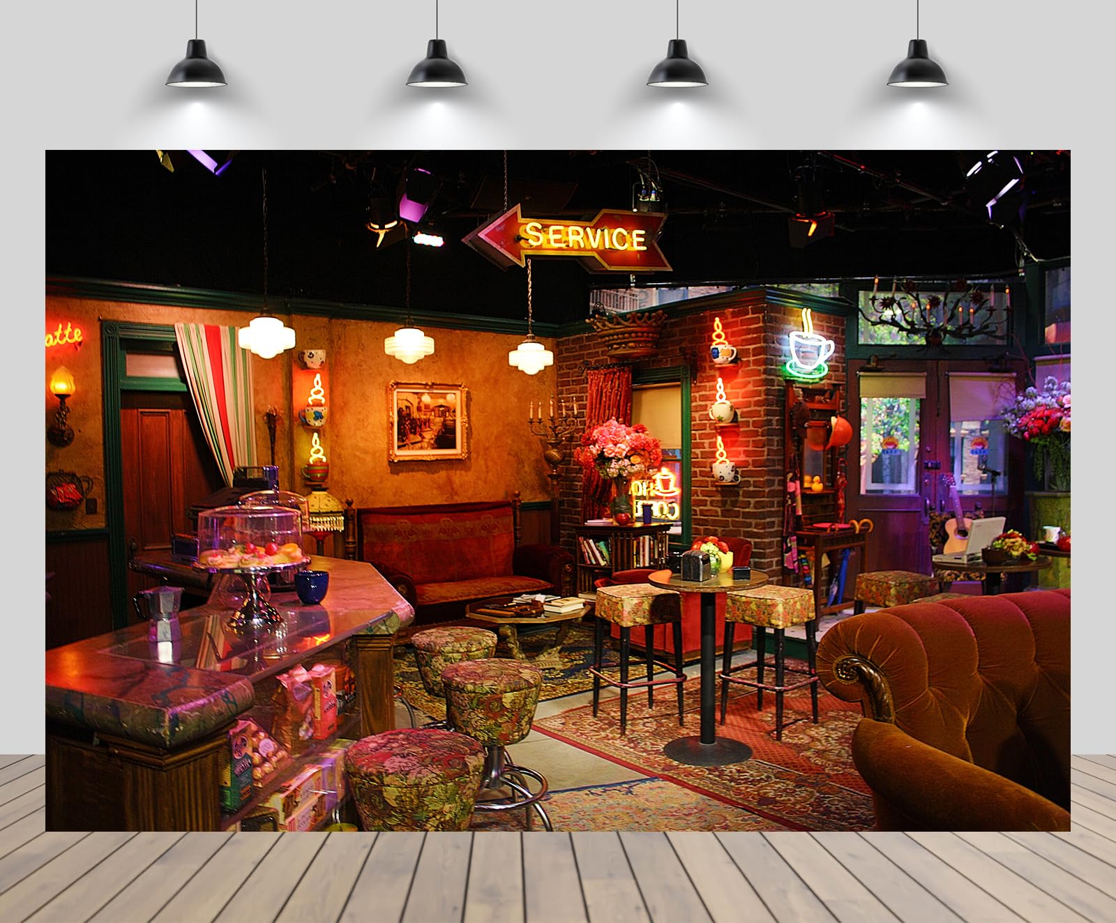 Photo 1 of CHNYWORK 7x5ft Friends Tv Show Cafe Interior Backdrop Friends Los Angeles Coffee Shop 90s Background Friends Tv Show Party Decoration Portrait Photo Props Wallpaper