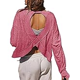 Fhniepan Women's Open Back Workout Crop Top Long Sleeve Casual Athletic Shirts Yoga Tee