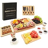 Charcuterie Board Set - Bamboo Cheese Board & Serving Tray with Stainless Steel Knives and Bowls, Housewarming Gifts New Home, Gift for Wedding Couple, Bridal Shower (NLB, 02)