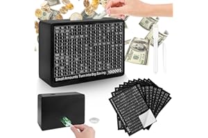 Homgaty Wooden Money Box with 10 Saving Targets, White One Piece Cash Vault Wooden Savings Box with 10000 5000 4000 3000 2000 1000 800 500 Dollars Goals for for Adults Kids Boys Girls (Black)