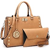 Dasein Women Medium Satchel Handbag Work Tote Shoulder Bag Top Handle Purse with Matching Clutch 2pcs Set