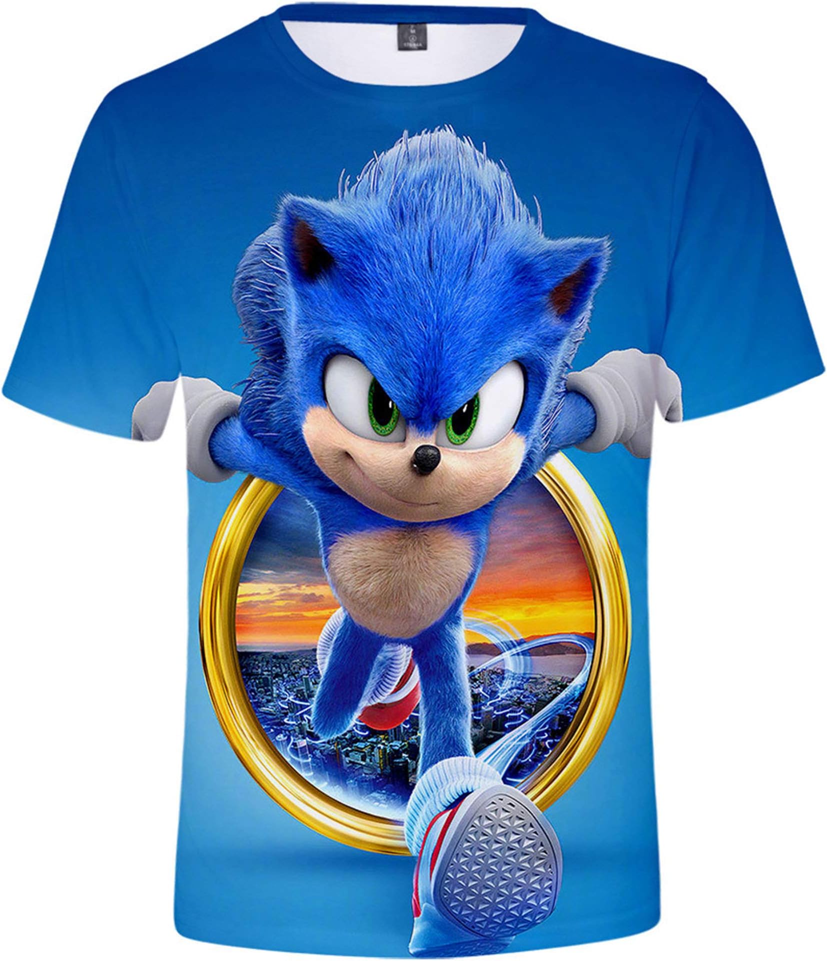 Running Shadow Sonic- Hedgehog 3D Printed Graphic Short Sleeve T-Shirt for Youth Adults and Kids