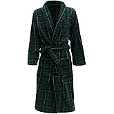 John Christian Men's Fleece Robe Green and Navy Tartan