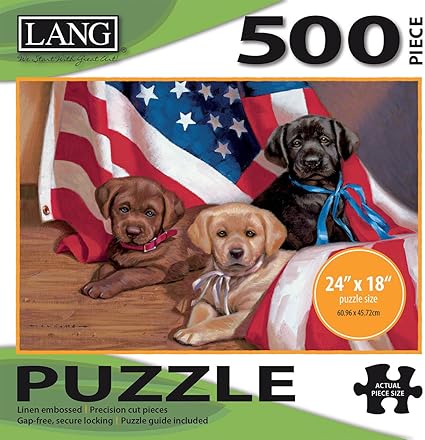 Lang - 500 Piece Puzzle -American Puppy, Artwork by Jim Lamb - Linen Finish - 24 x 18 Completed