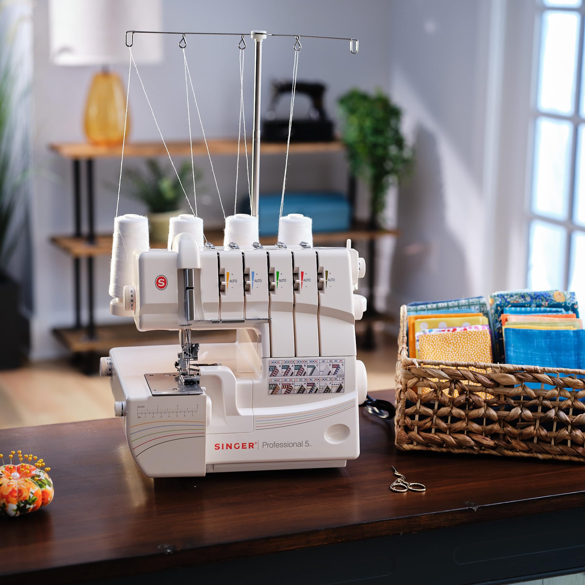 SINGER Professional 14T968DC Heavy-Duty Metal Frame Serger Overlock and Accessory Kit with 2-3-4-5 Stitch Capability, Removeable Trim Trap, 1300 Stitches per minute, & Self Adjusting, White