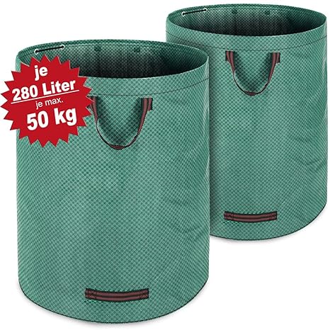 Gartenabfallsack Laubsack 2 x 280 Liter = 560L | bis zu 50kg belastbar | zusammenfaltbar | Gartensack Gartentasche Rasensack