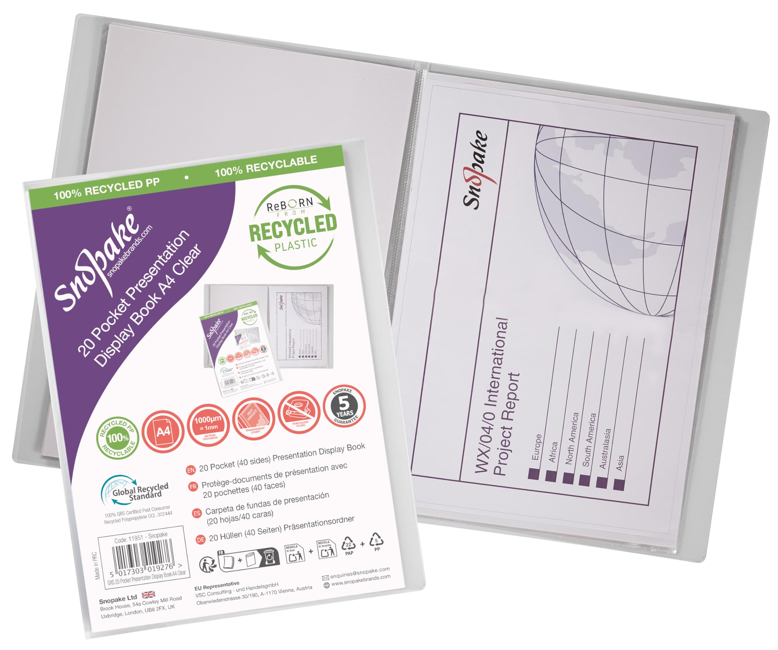 Snopake A4 Presentation Display Book 20 Pockets – Clear [Pack of 1] Ref: 11951