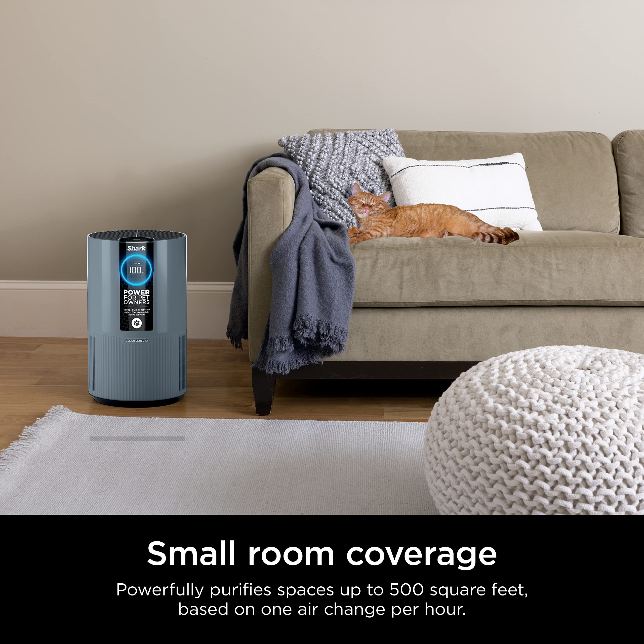 Shark HP102PETBL Clean Sense Air Purifier for Home, Allergies, Pet Hair, HEPA Filter, 500 Sq Ft Small Room, Bedroom, Captures 99.98% of Particles, Pet Dander, Fur, Allergens & Odor, Portable, Midnight