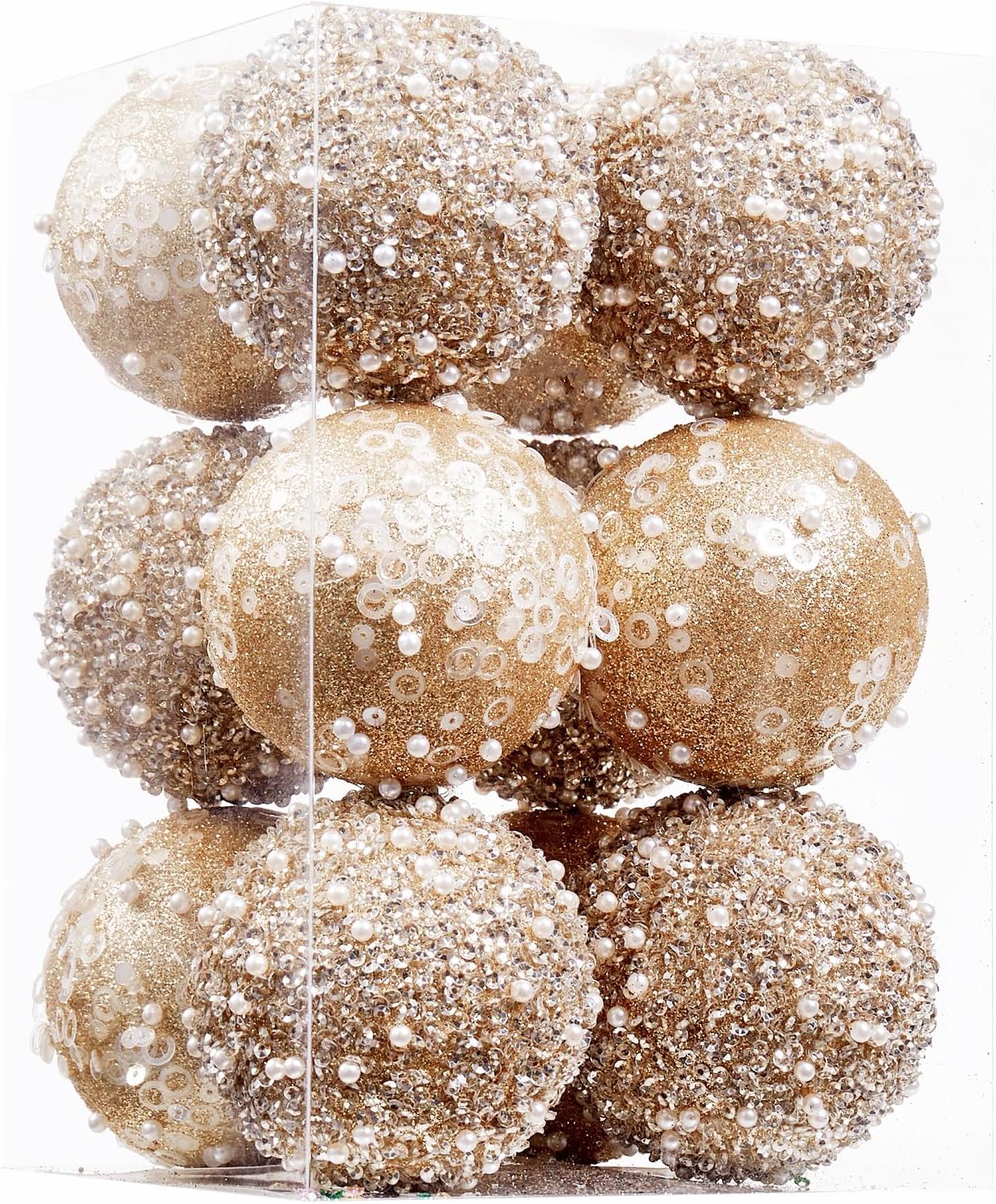Ornaments - ChrisWish 12CT Christmas Ball Ornaments, Champagne Christmas Ball Decorations Shatterproof Plastic Hanging Pearl Balls for Holiday Party(70mm/2.76