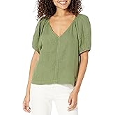 Velvet by Graham & Spencer Womens Callin Puff Sleeve Woven Linen TopBlouse