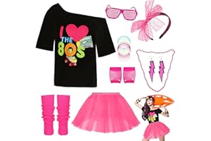 DANGCOS 80s Outfit Costumes Accessories for Women Off The Shoulder Tops Shirts Tutu Skirt with Leg Warmers