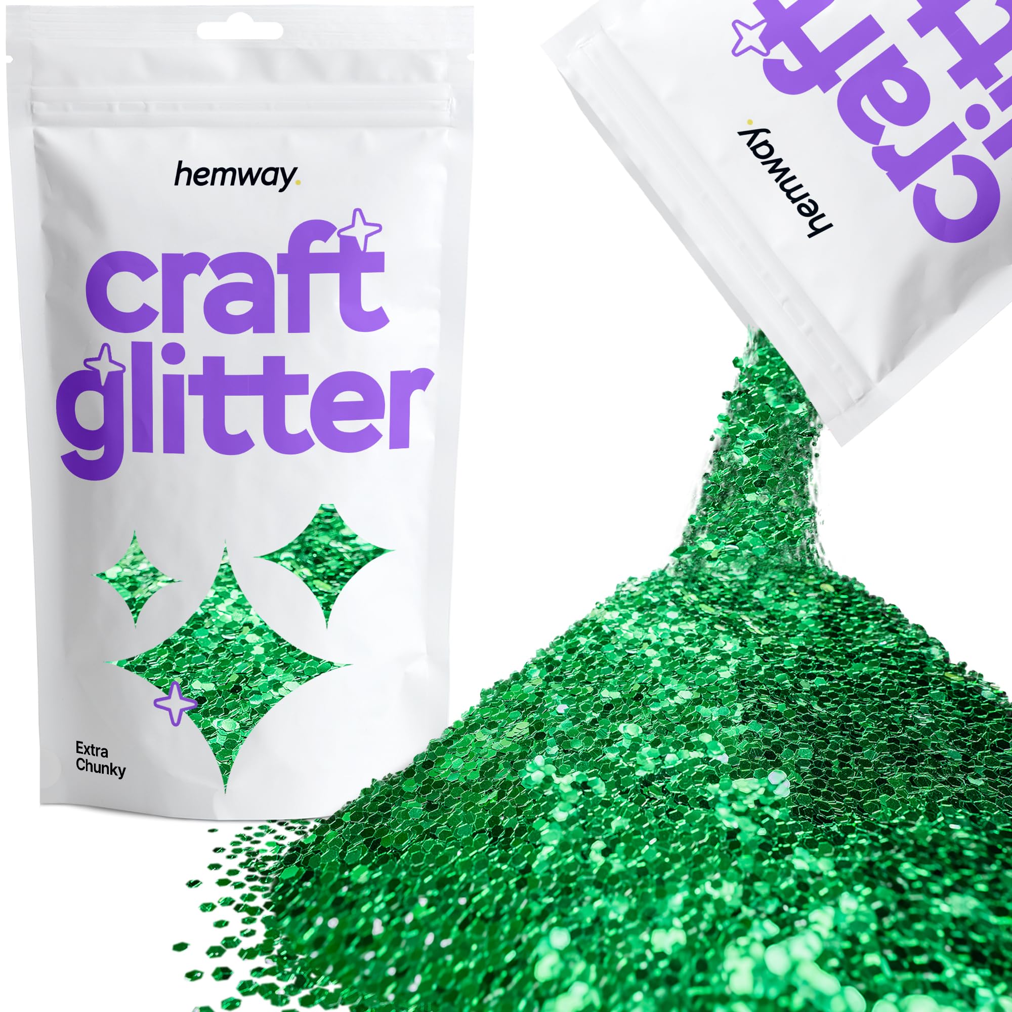 Hemway Craft Glitter Emerald Green 100g Extra Chunky Glitter for Crafts, Resin, Cosmetic, Nail, Face, Body, Festival, Tumblers, Art, Candle, Crafting