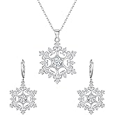 EleQueen Women's Winter Snowflake Jewelry Set Cubic Zirconia Flower Pendant Necklace Leverback Dangle Earrings