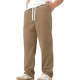 JOTOOK Mens Casual Corduroy Pants Lightweight Elastic Waist Drawstring Pants Straight Baggy Pants with Pockets