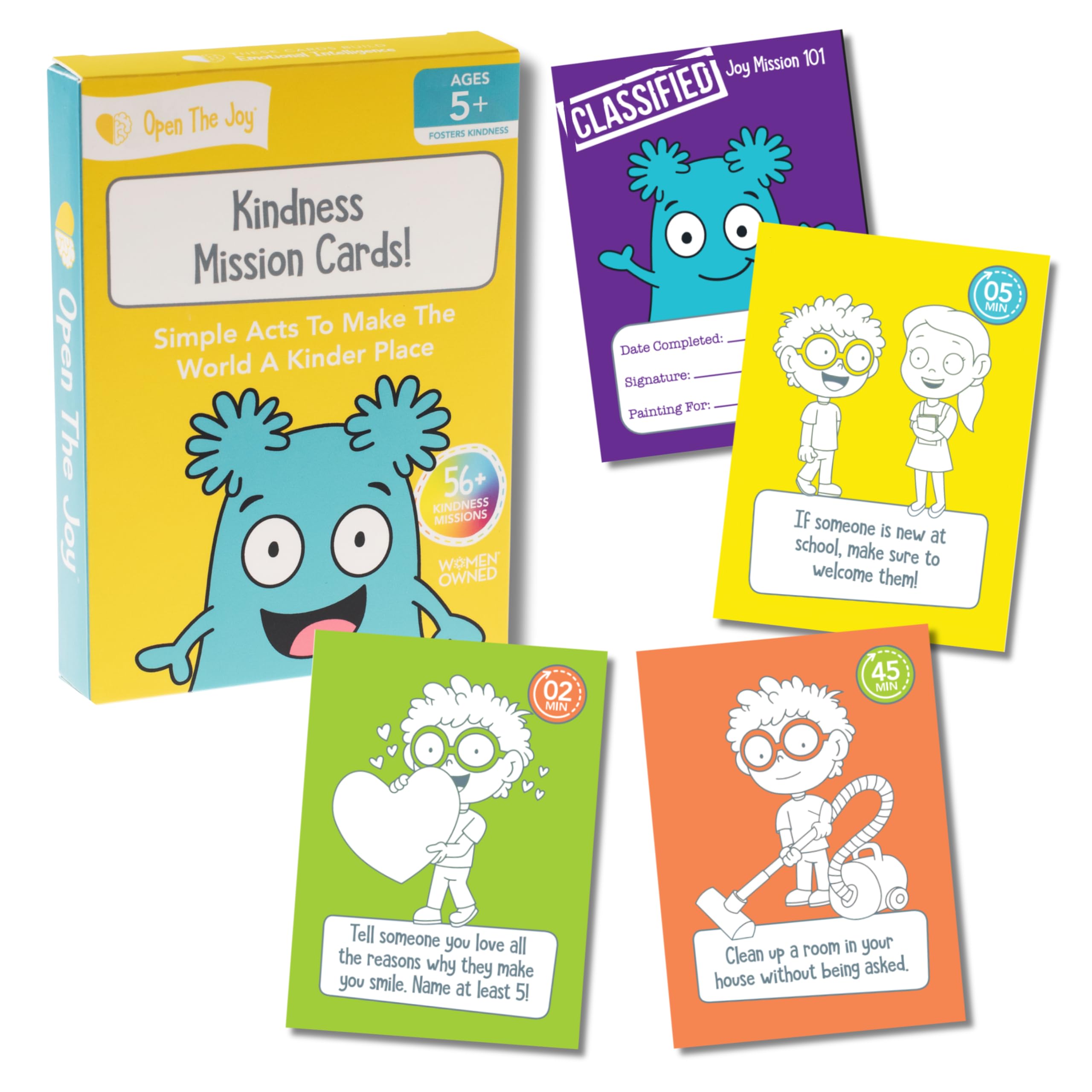 Kids Games Educational Toys - Colourful Kindness Mission Cards, Emotion Cards for Children, Learn About Kindness & Emotions, Ages 4and Up, 56 Secret Missions for a Kinder World, Screen-Free Fun