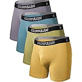 COLORFULLEAF Men's Boxer Briefs Underwea Soft Rayon Made From Bamboo Boxer Briefs for Men with 3-D Pouch Open Fly