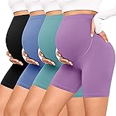 VALANDY Creamlush 4 Pack Maternity Shorts–Over The Belly Buttery Soft Stretchy Maternity Lounge Yoga Shorts