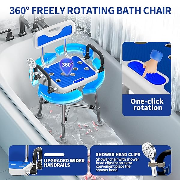 360° SWIVEL SHOWER CHAIR WITH ARMS AND BACK, HEAVY DUTY 500 LBS BARIATRIC BATH BENCH FOR SENIORS ELDERLY DISABLED ADULTS, UPGRADED ADJUSTABLE HEIGHT SHOWER STOOL FOR INSIDE SHOWER STALL,BIG
