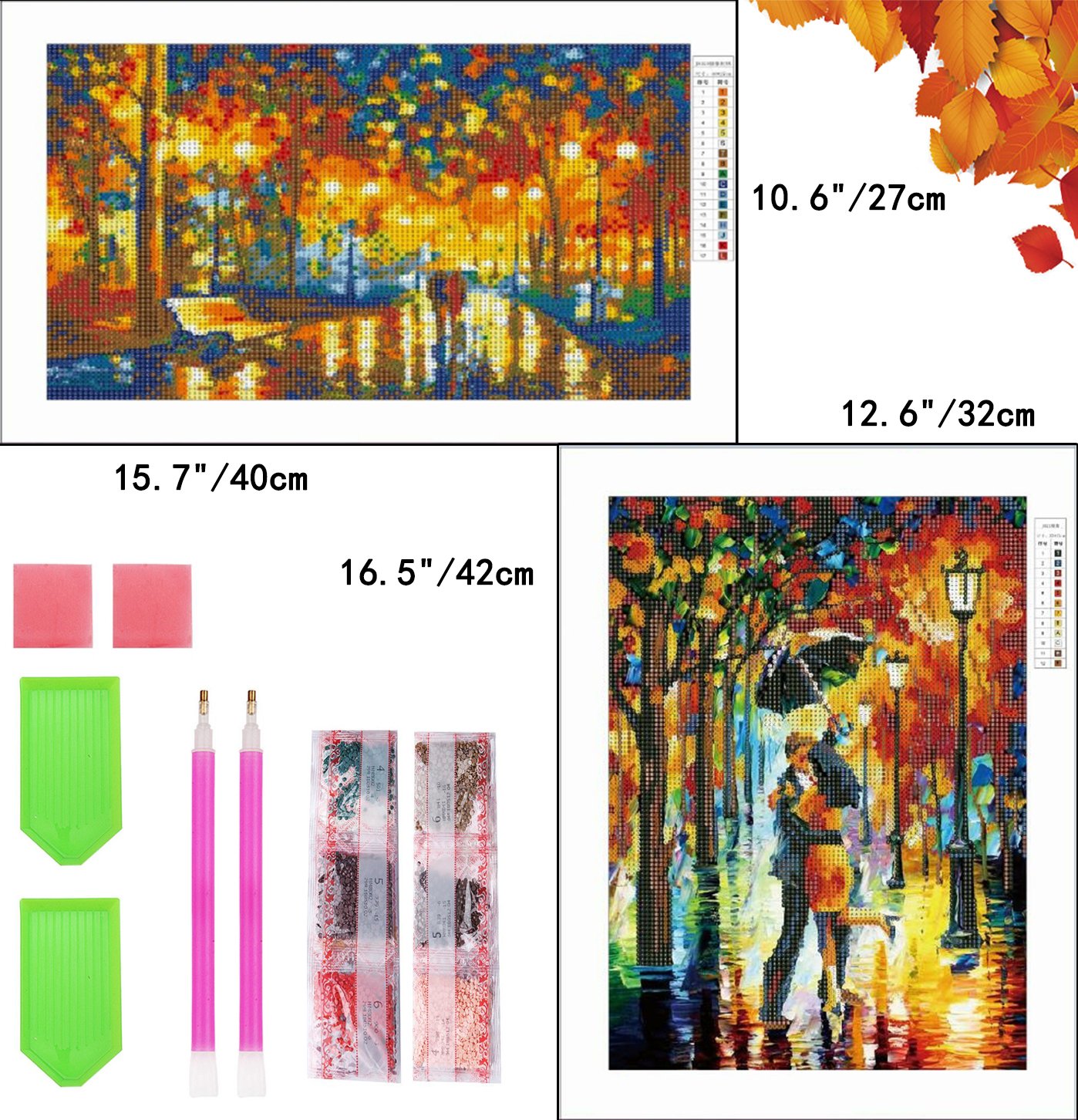 5D Diamond Painting Kit DIY Full Drill Arts Crafts Wall Decor 2 Pack by Yomiie, for Living Room Rainy Night Lovers (12.6x16.5inch/32x42cm) & Walking in Rainy Night (15.7x10.6inch/40x27cm)