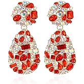 Met-edianger Rhinestone Statement Earrings Teardrop Costume Earrings Cluster Crystal Chandelier Drop Dangle Earrings for Women