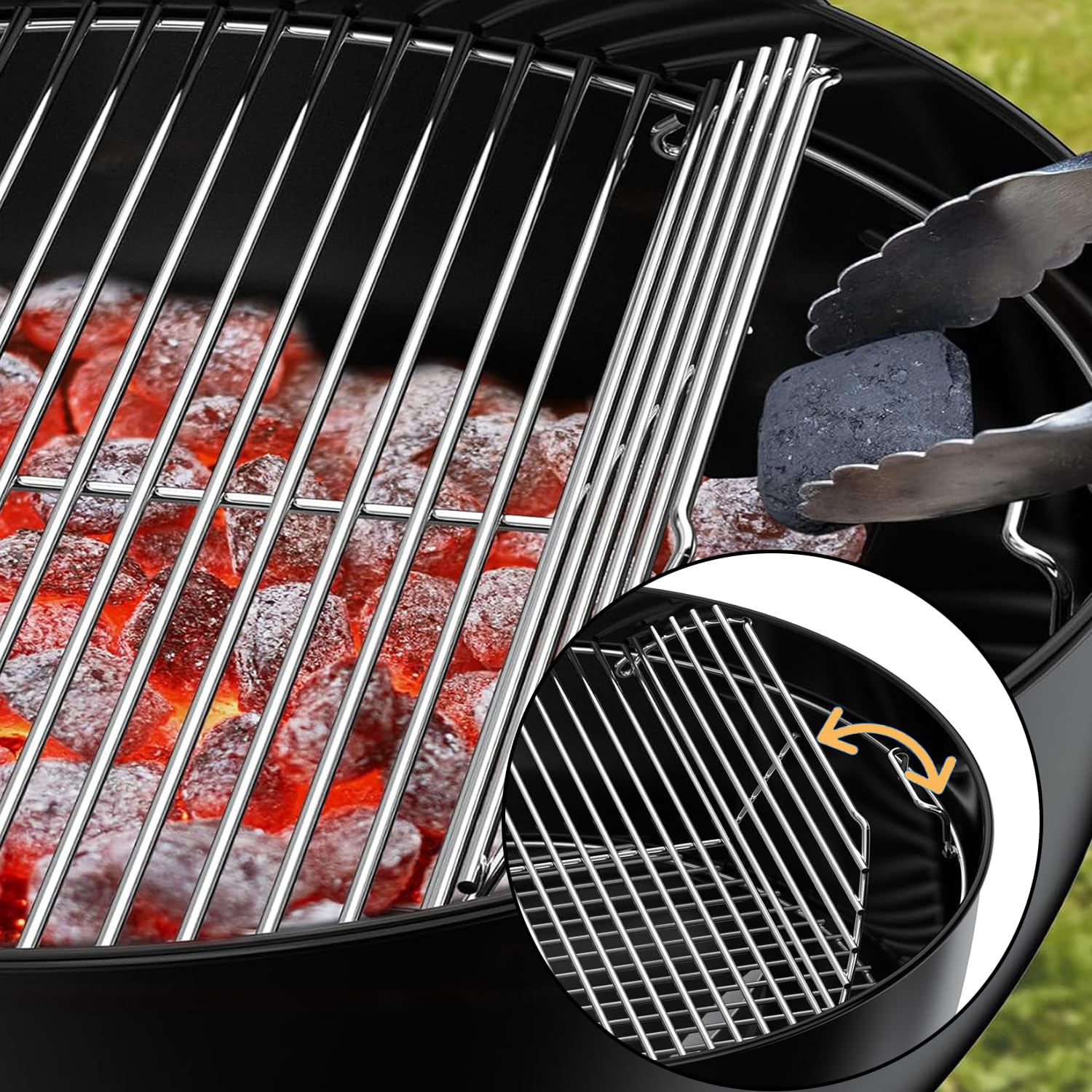 54,6cm 7436 Grillrost Rund Klappbarem für Weber 57cm Holzkohlegrills, Grillrostersatzteil für Weber One-Touch, Performer,Bar-B-Kettle and Master-Touch,Smokey Mountain Cooker Smoker,Ersatzteile Zubehör 5