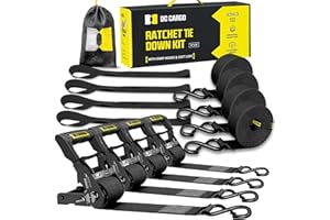 DC Cargo Mall Ratchet Straps Tie Downs 4 Pack (5,000 LB Break Strength) 1.5" x 15 Feet Tie Down Straps with Safety Lock S Hooks for Cargo, Trucks, Appliances, Moving.