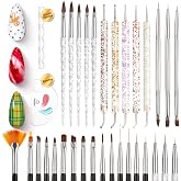 Beetles 31pcs Nail Art Brushes, Dotting Tools, Nail Art Pens, Dust Brush, Striping Liner Fingernail Drawing Pens with Palette