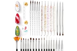 BEETLES GEL POLISH Beetles 31pcs Nail Art Brushes, Dotting Tools, Nail Art Pens, Dust Brush, Striping Liner Fingernail Drawing Pens with Palette Holder All in One for Starter Manicure Design Set