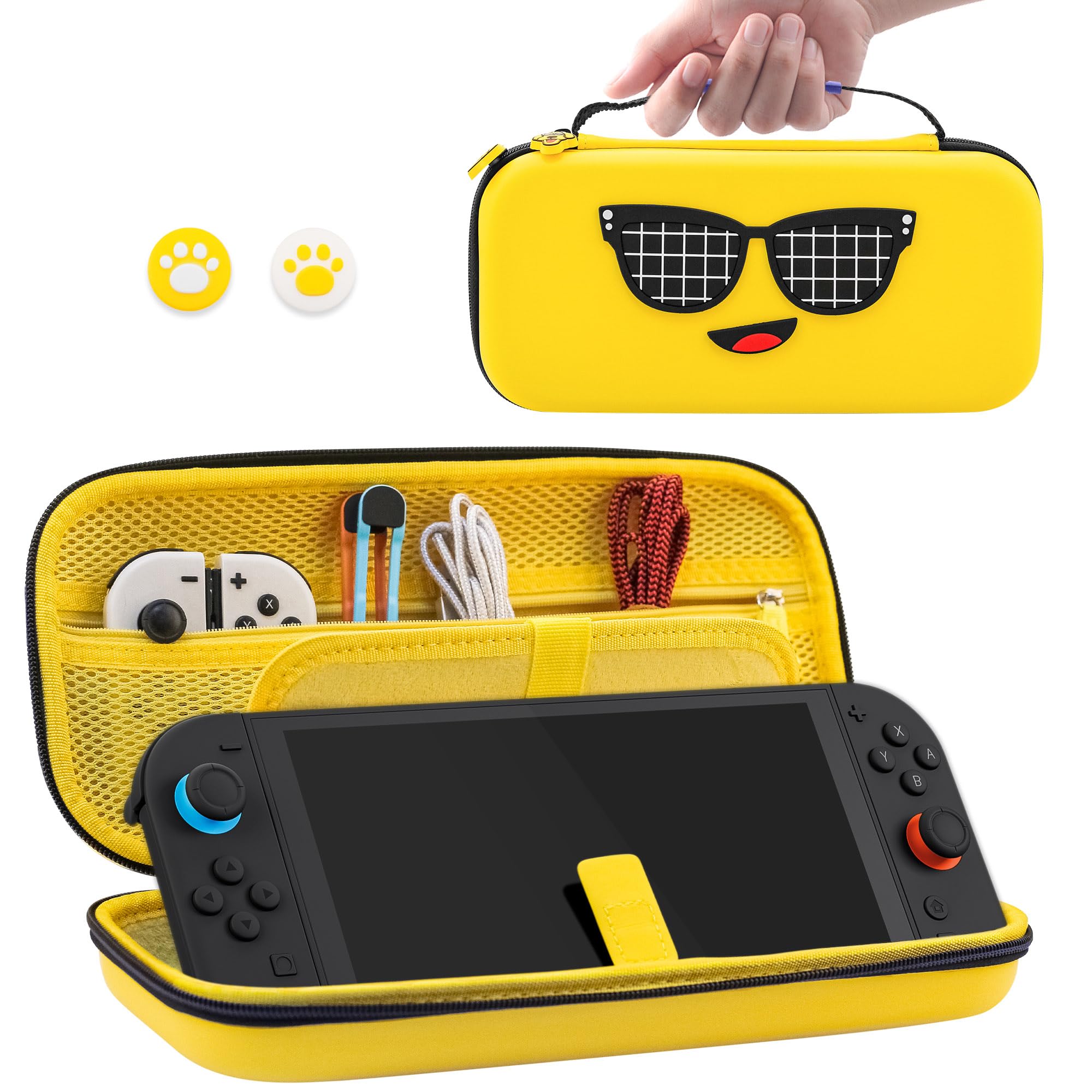 PAWDIARY Yellow Switch 2 Carrying Travel Bag of Fortnite Design, for Nintendo Switch 2 2025 Portable Accessories Storage with 10 Game Card Slots & 2 Thumb Caps, Durable Scratch-resistant, Dust-proof