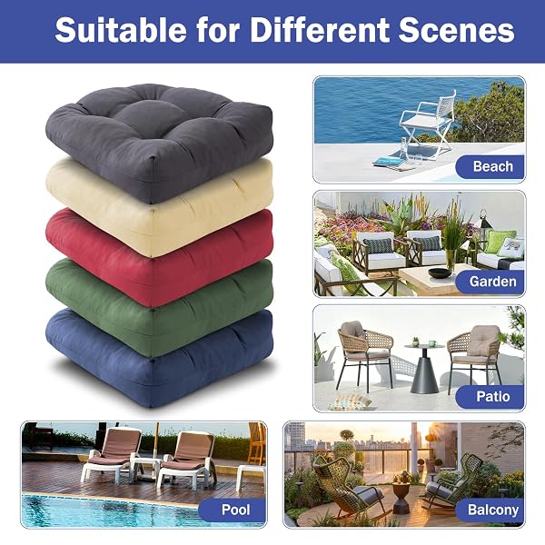 IPYNBAP OUTDOOR CHAIR CUSHIONS SET OF 2, PATIO CHAIR CUSHIONS WITH TIES, 17X17+4” TUFTED OUTDOOR SEAT CUSHIONS, WATERPROOF PATIO FURNITURE CUSHIONS, OUTDOOR DINING CHAIR PADS, NAVY