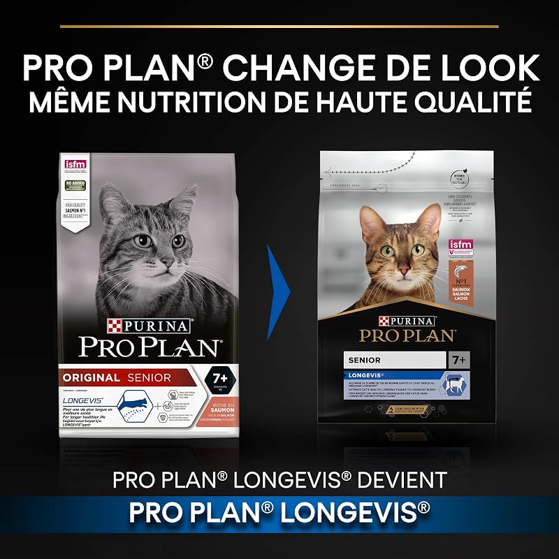 PURINA PRO PLAN | LONGEVIS | Sterilised 7+ | Alimentation complète pour Chat Senior Stérilisé de 7 ans et plus | Pour une vie plus longue en bonne santé | Au Saumon | Croquettes | Sac | 3Kg