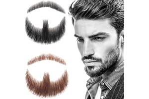 WZAHNNGX Human Hair Fake Beard Black Human Hair Jack Sparrow Fake Mustache Beard Fake Goatee Costume Beard Fake Facial Hair Lace Beard for Halloween Funny Cosplay Costume