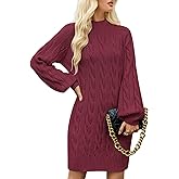YUURQTY Sweater Dress for Women 2025 Fall Long Sleeve Crewneck Knit Mini Dress Casual Pullover Oversized Sweaters Dresses