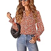 CUNLIN Womens Casual Loose Puff V Neck Trendy Tops for Floral Dressy Long Sleeve Travel Blouses Work Shirt