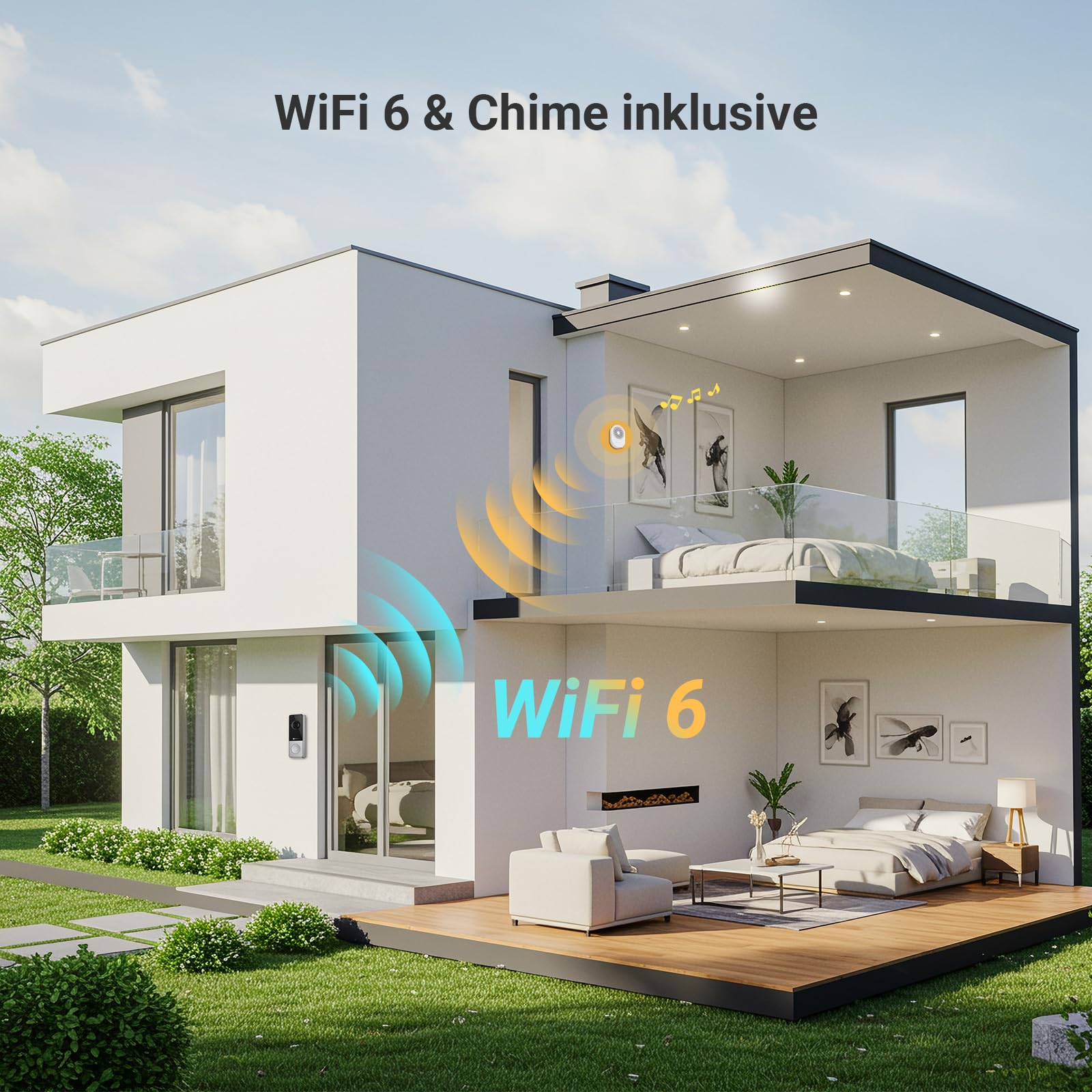 EZVIZ CP8 WLAN Video Türklingel Kabellos mit 3K 5MP Kamera, 9600mAh Herausnehmbarem Akku, Wi-Fi 6, Farbnachtsicht, 162° Weitwinkel, Personenerkennung, Chime, 2-Wege-Audio, Alexa & Google Assistant 8
