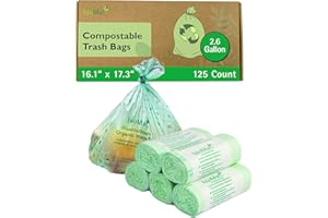 bioMat 2.6 Gallon Compostable Trash Bags, 125 Count, Compost Bags for Countertop Bins, BPI ASTM D6400 and CMA Certified Small Trash Bags