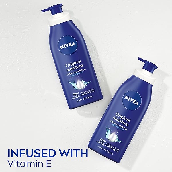 NIVEA ORIGINAL MOISTURE BODY LOTION WITH VITAMIN E, BODY LOTION FOR DRY SKIN, 16.9 FL OZ PUMP BOTTLE